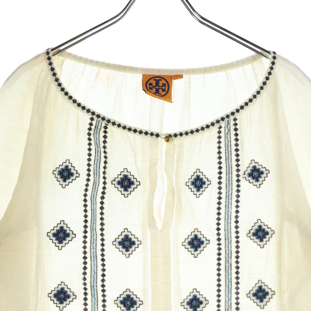 TORY BURCH(トリー バーチ) ビーズデザイン オープンネック長袖Tシャツ カットソー レディース ホワイト HLT001 03-13