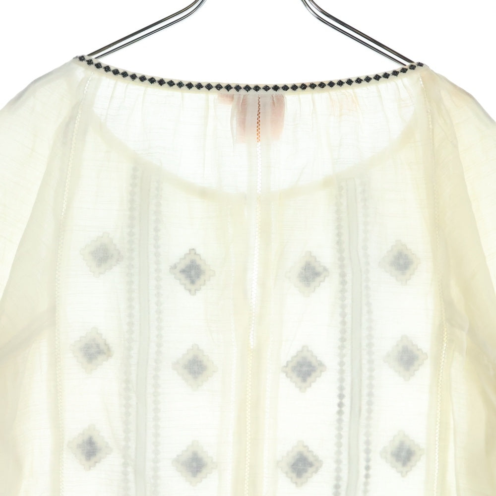 TORY BURCH(トリー バーチ) ビーズデザイン オープンネック長袖Tシャツ カットソー レディース ホワイト HLT001 03-13