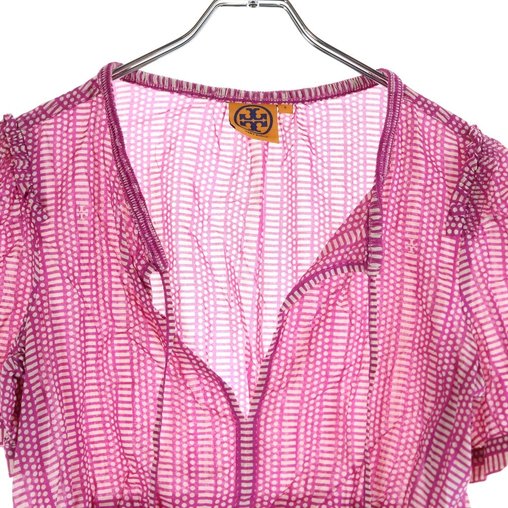 TORY BURCH(トリー バーチ) 総柄 オープンネック半袖Tシャツ カットソー ピンク 12121134 レディース