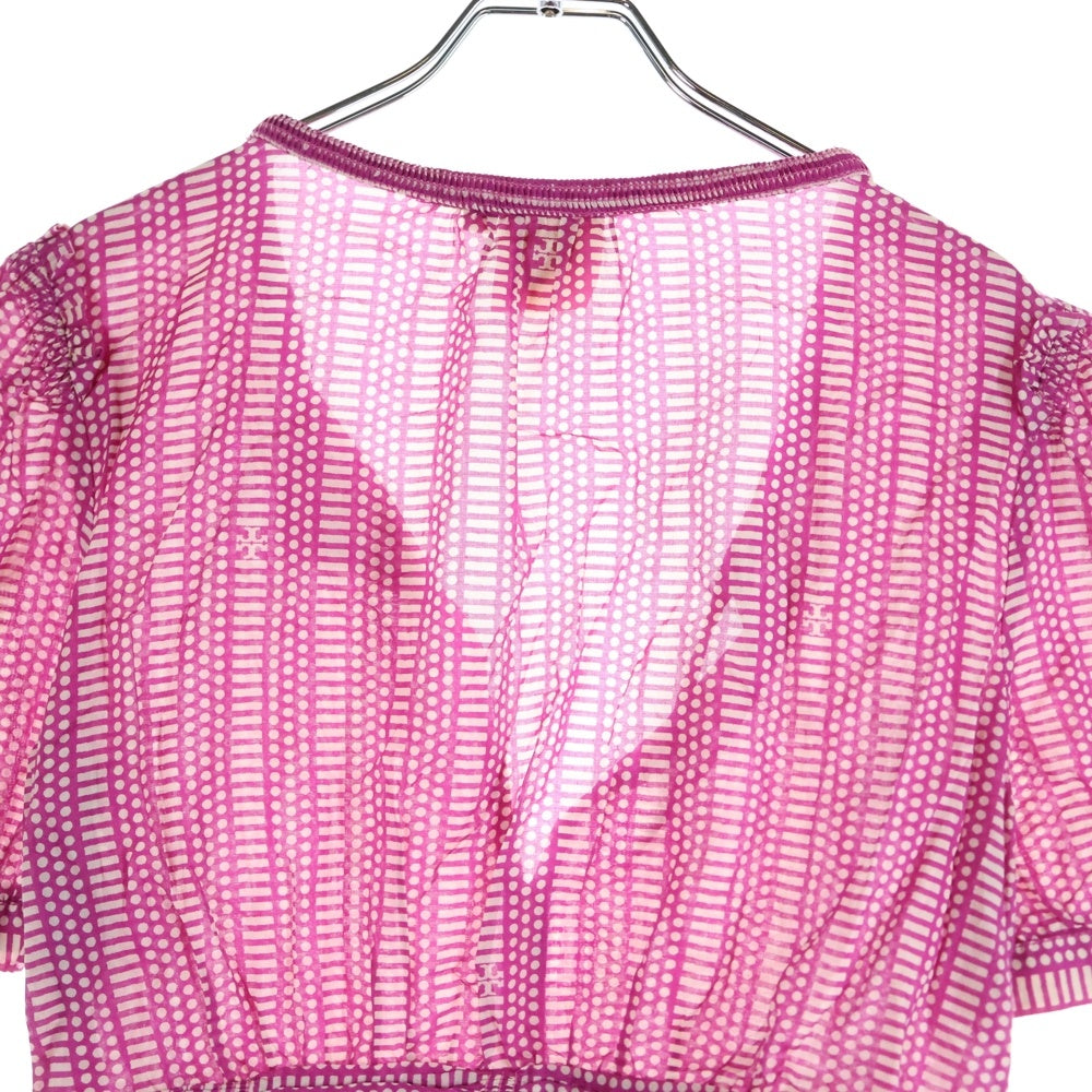 TORY BURCH(トリー バーチ) 総柄 オープンネック半袖Tシャツ カットソー ピンク 12121134 レディース