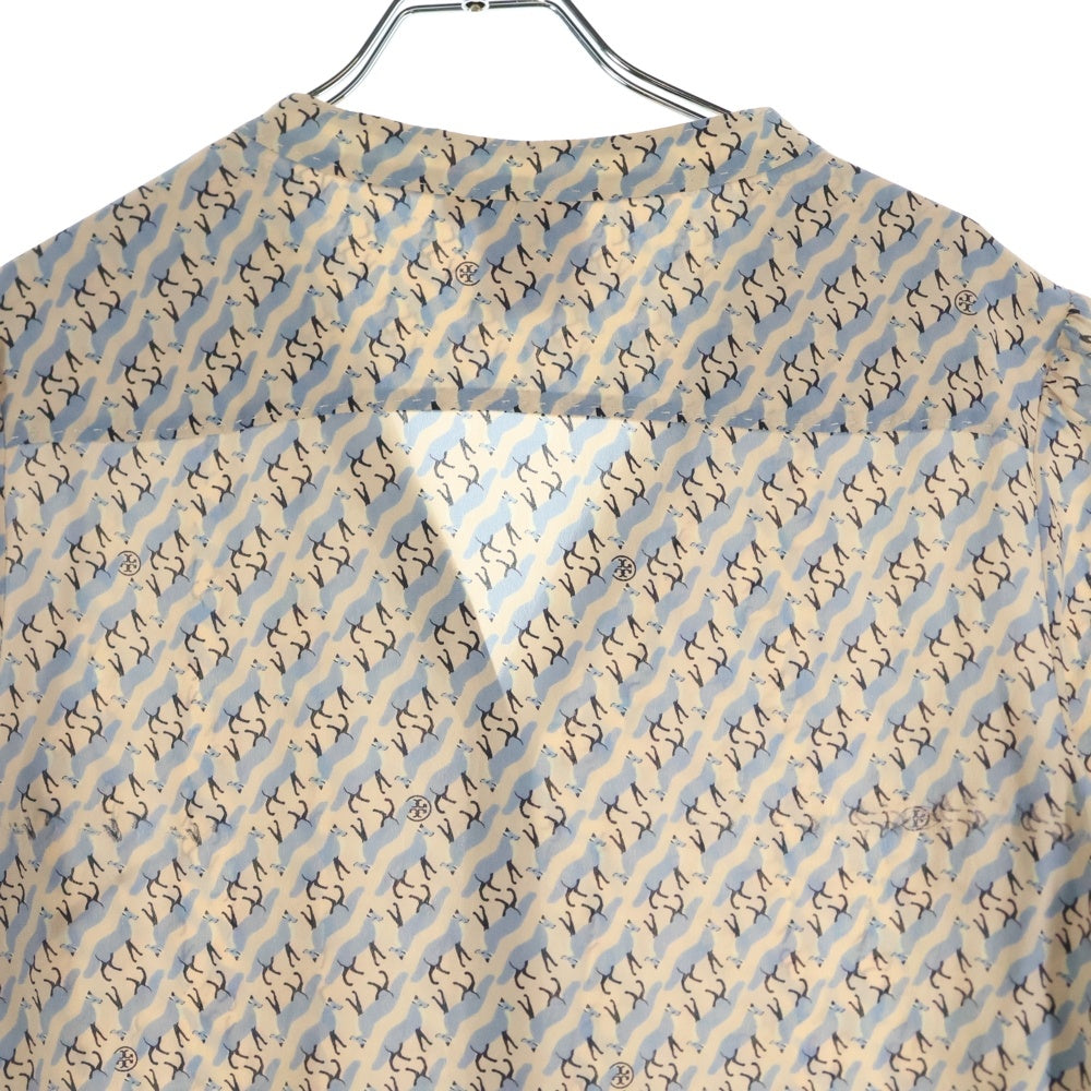 TORY BURCH(トリー バーチ) 総柄 ロングスリーブ ノーカラーシルクシャツ レディース ベージュ/ブルー 31121114