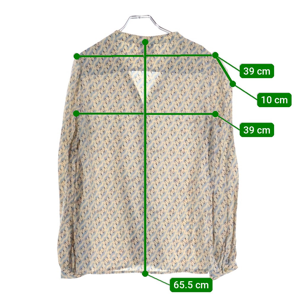 TORY BURCH(トリー バーチ) 総柄 ロングスリーブ ノーカラーシルクシャツ レディース ベージュ/ブルー 31121114