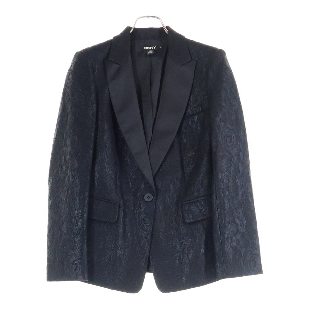 DKNY(ダナキャラン) 総柄 襟切り替え シングルテーラードジャケット レディース ブラック P4540091M