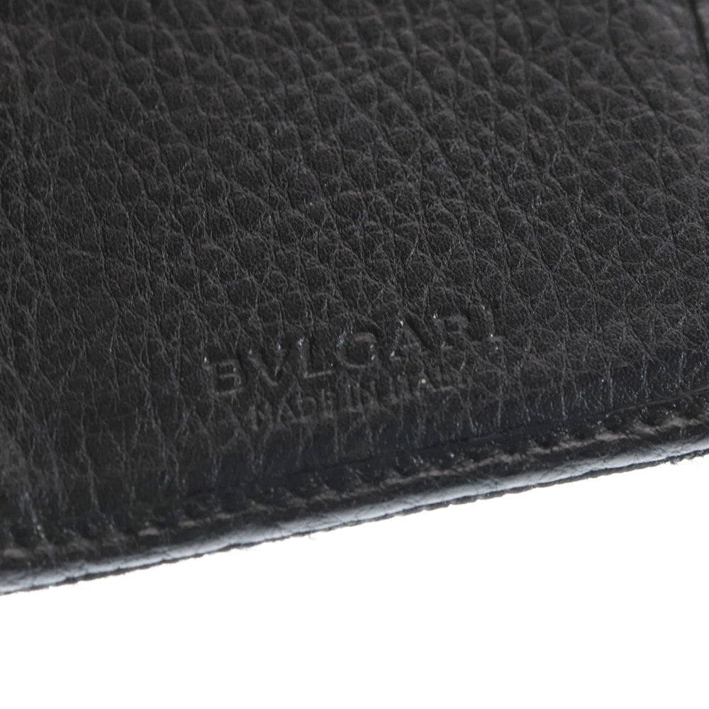 BVLGARI(ブルガリ) ロゴデザイン キャンバス レザー 二つ折り カードケース 財布 ブラック