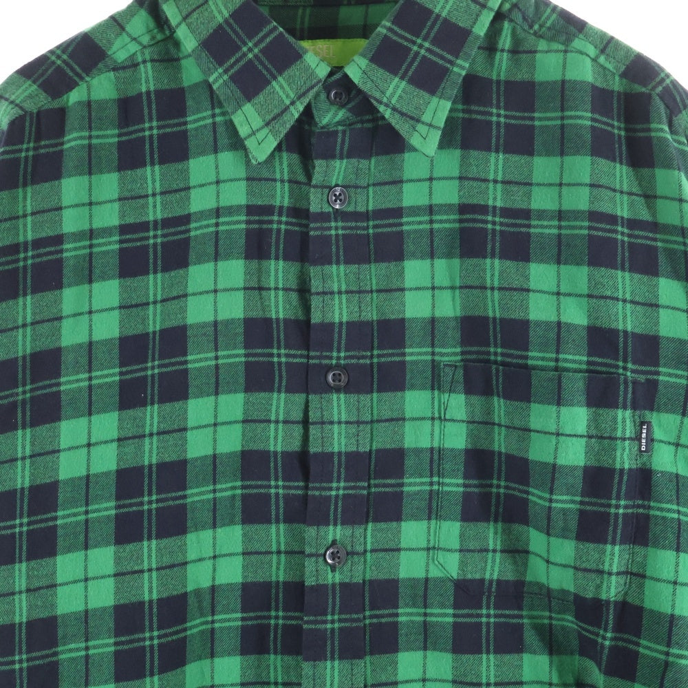DIESEL(ディーゼル) フロントポケット ボタンダウン 長袖チェックシャツ グリーン/ブラック A01364