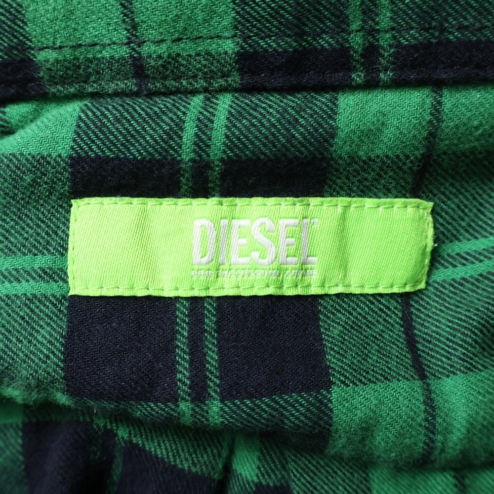DIESEL(ディーゼル) フロントポケット ボタンダウン 長袖チェックシャツ グリーン/ブラック A01364