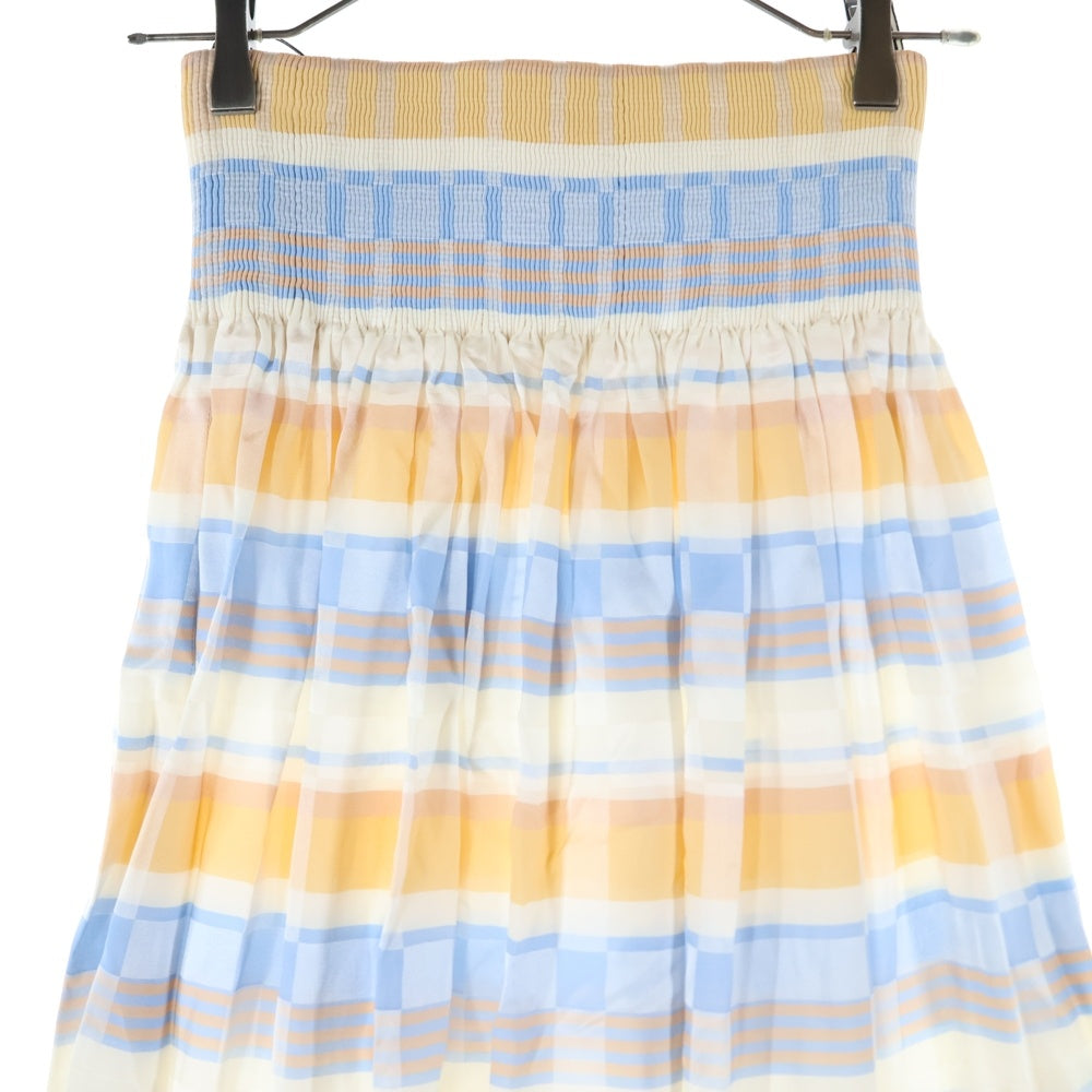 HERMES(エルメス) チェック柄 シルクロングスカート レディース オレンジ/ブルー/ホワイト