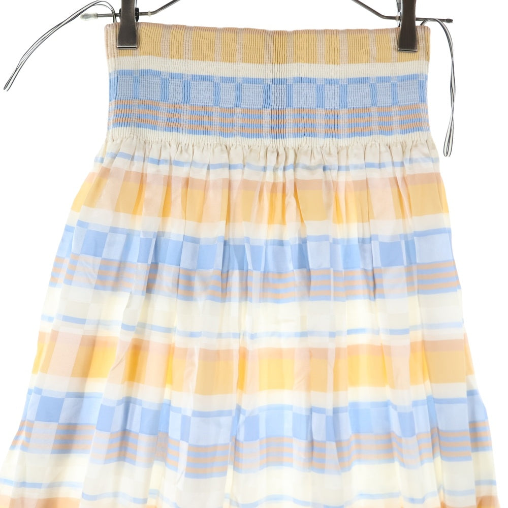 HERMES(エルメス) チェック柄 シルクロングスカート レディース オレンジ/ブルー/ホワイト