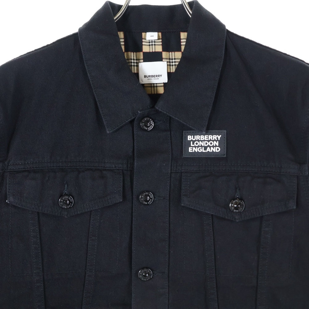 BURBERRY(バーバリー) 裏地ノバチェック ラバーロゴデザイン デニム トラッカージャケット ブラック 8029718