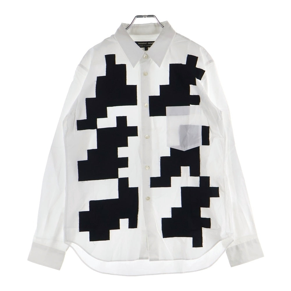 COMME des GARCONS HOMME DEUX(コムデギャルソン オムドゥ) 24SS AD2023 ブロックパターン パッチワーク 長袖シャツ ブラック/ホワイト DM-B033