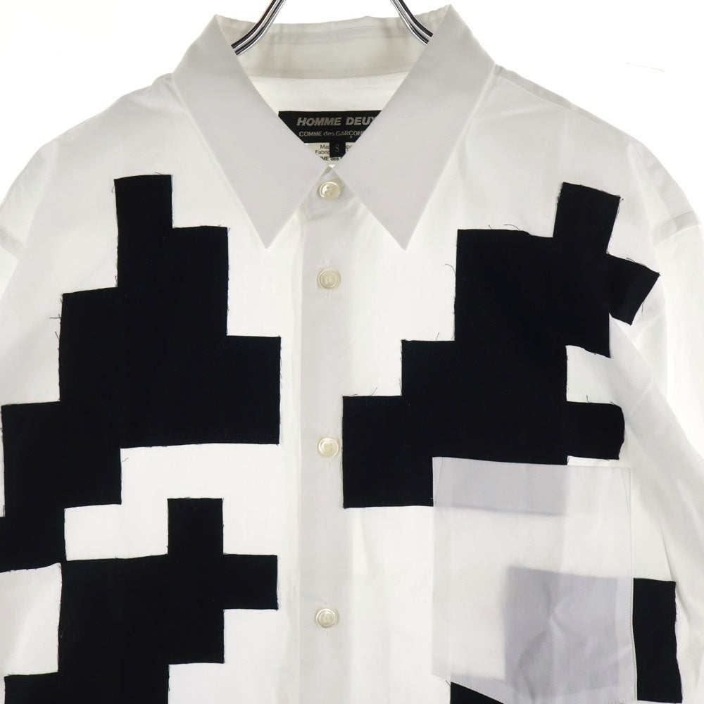COMME des GARCONS HOMME DEUX(コムデギャルソン オムドゥ) 24SS AD2023 ブロックパターン パッチワーク 長袖シャツ ブラック/ホワイト DM-B033