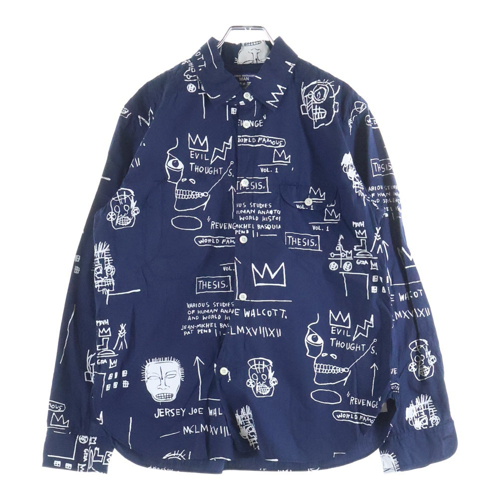 COMME des GARCONS JUNYA WATANABE MAN(コムデギャルソンジュンヤワタナベマン) 23SS AD2022 ×Jean-Michel Basquiat バスキア グラフィティ総柄 長袖シャツ ネイビー WK-B010