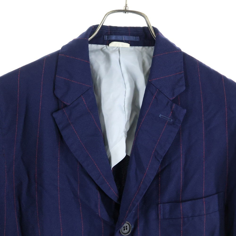 COMME des GARCONS HOMME DEUX(コムデギャルソン オムドゥ) 22SS AD2021 ポリ縮絨 ストライプ 3B ロング テーラードジャケット ネイビー DI‐J034
