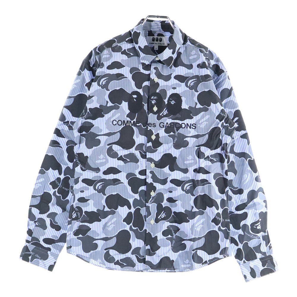 COMME des GARCONS(コムデギャルソン) ×A BATHING APE ア ベイシング エイプ サルカモ ストライプ 長袖 シャツ ブルー 001SHG721908X