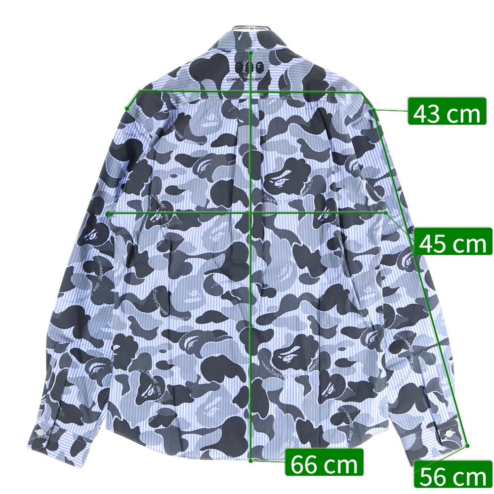 COMME des GARCONS(コムデギャルソン) ×A BATHING APE ア ベイシング エイプ サルカモ ストライプ 長袖 シャツ ブルー 001SHG721908X