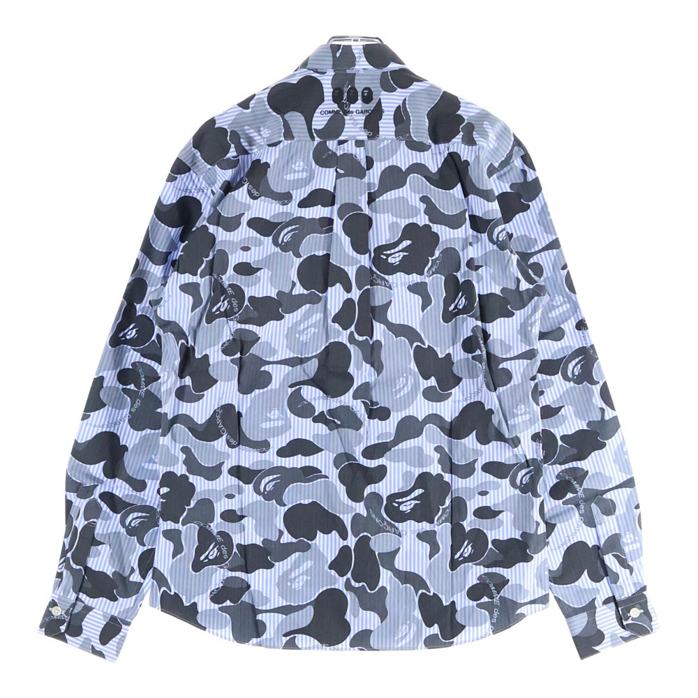 COMME des GARCONS(コムデギャルソン) ×A BATHING APE ア ベイシング エイプ サルカモ ストライプ 長袖 シャツ ブルー 001SHG721908X