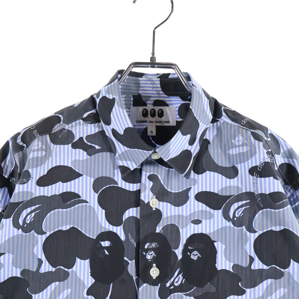 COMME des GARCONS(コムデギャルソン) ×A BATHING APE ア ベイシング エイプ サルカモ ストライプ 長袖 シャツ ブルー 001SHG721908X