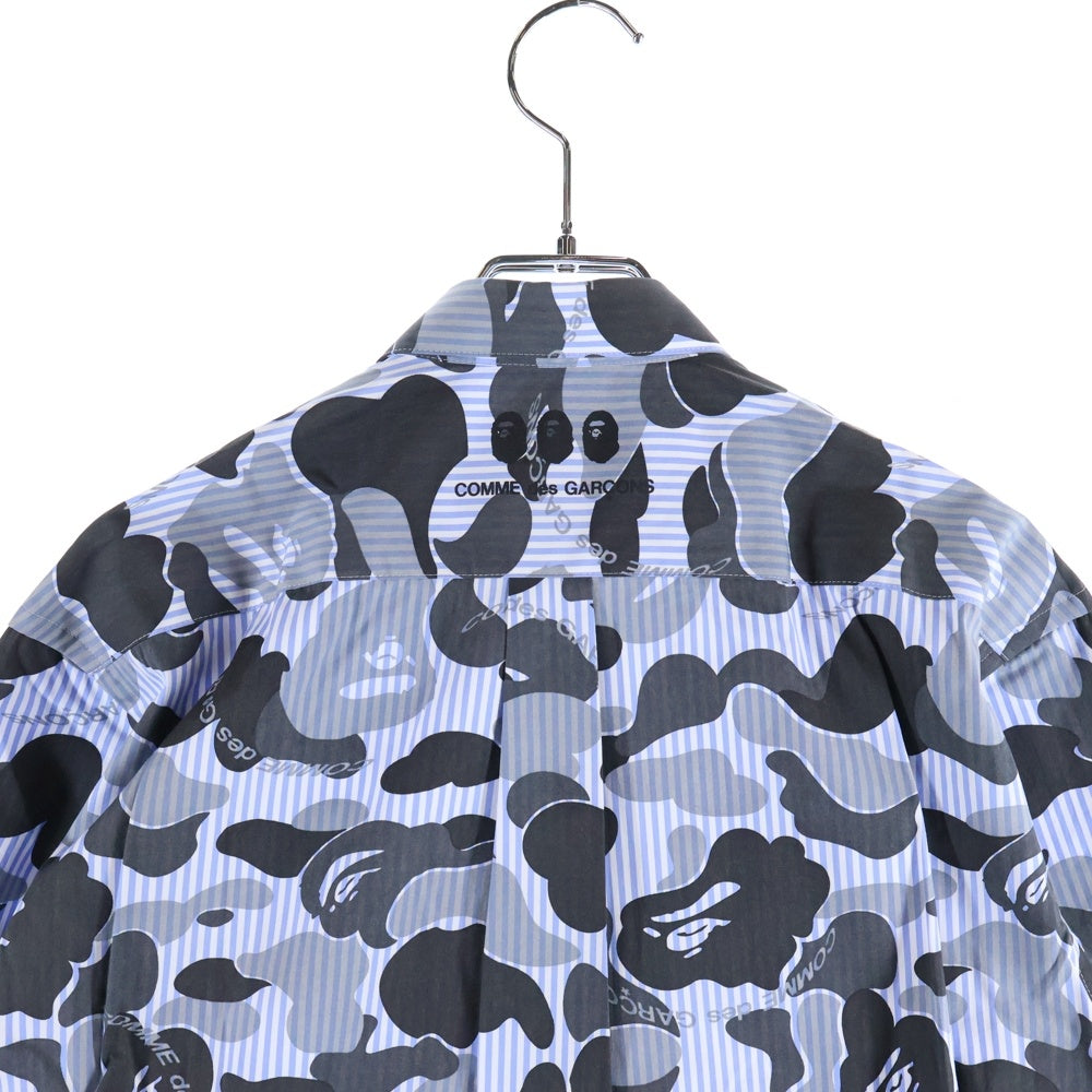 COMME des GARCONS(コムデギャルソン) ×A BATHING APE ア ベイシング エイプ サルカモ ストライプ 長袖 シャツ ブルー 001SHG721908X