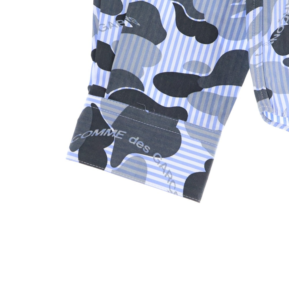 COMME des GARCONS(コムデギャルソン) ×A BATHING APE ア ベイシング エイプ サルカモ ストライプ 長袖 シャツ ブルー 001SHG721908X