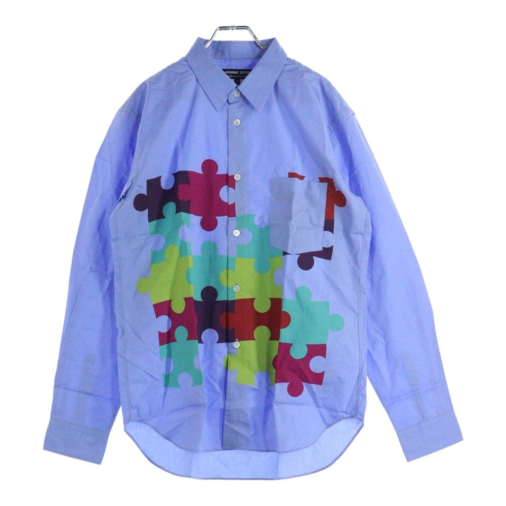 COMME des GARCONS HOMME DEUX(コムデギャルソン オムドゥ) 24SS AD2023 パズル プリント 長袖 シャツ ブルー DM‐B041