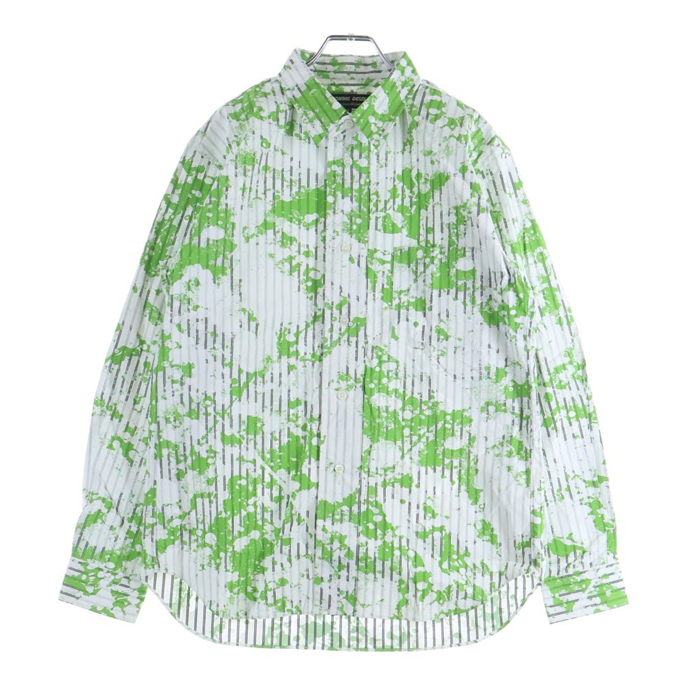 COMME des GARCONS HOMME DEUX(コムデギャルソン オムドゥ) 24AW AD2024 ペイント デザイン ストライプ 長袖 シャツ グリーン DN-B055