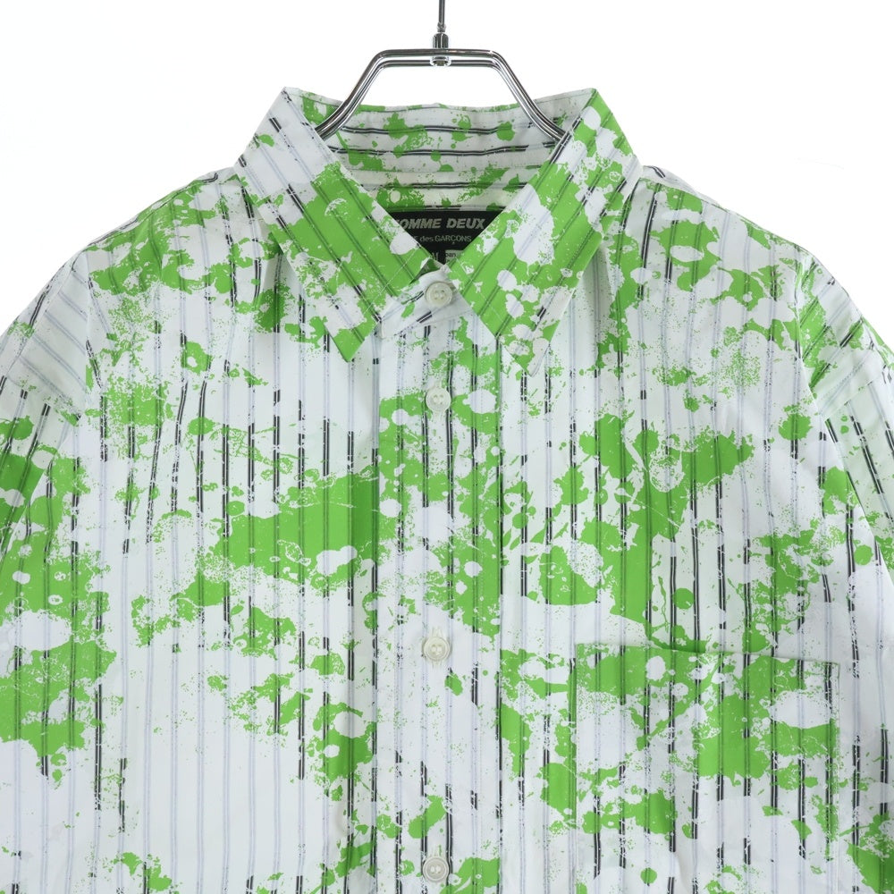 COMME des GARCONS HOMME DEUX(コムデギャルソン オムドゥ) 24AW AD2024 ペイント デザイン ストライプ 長袖 シャツ グリーン DN-B055