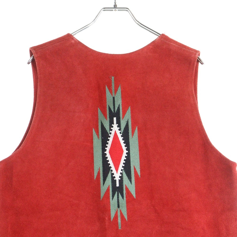 VINTAGE(ヴィンテージ) DE MODE デ モード チマヨ刺繍 スエードベスト レッド