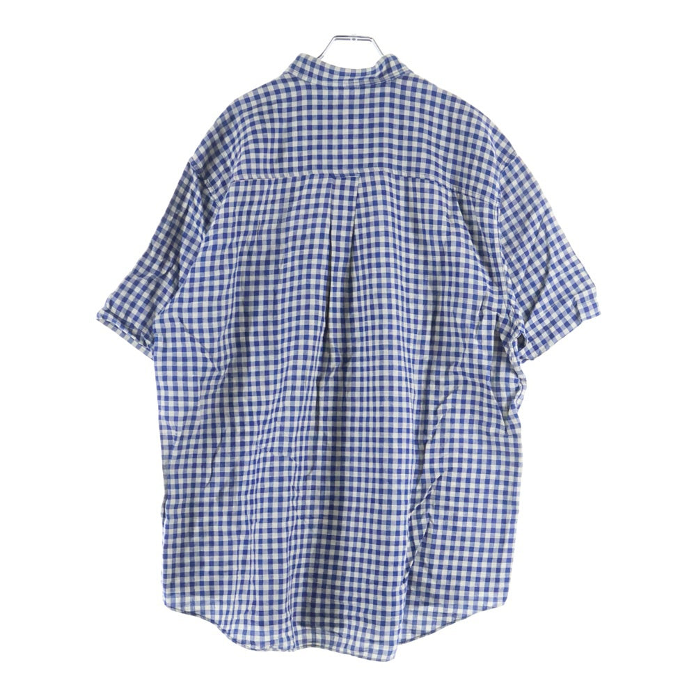 IZOD(アイゾッド) チェック柄 リネンコットン 半袖シャツ ブルー