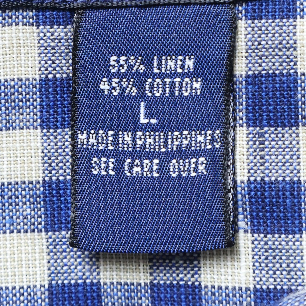 あい　チェック IZOD(アイゾッド) チェック柄 リネンコットン 半袖シャツ ブルー