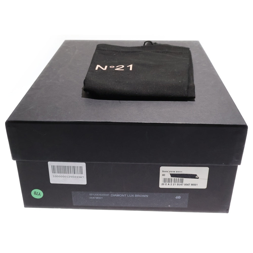 N21 numero ventuno(ヌメロ ヴェントゥーノ) DIAMONT LUX パイソン柄 サイドジップ レザーヒールブーツ ブラウン 0047M001
