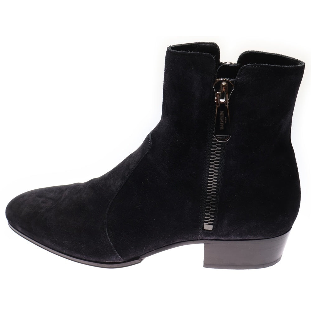 BALMAIN(バルマン) SUEDE BOOTS ダブルサイドジップ スエード ヒールブーツ ブラック W8HC306PCRO