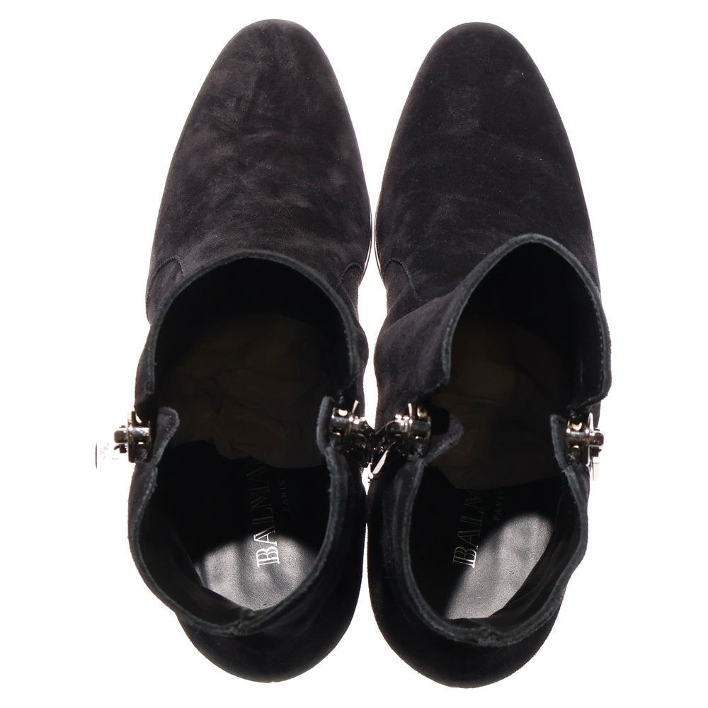 BALMAIN(バルマン) SUEDE BOOTS ダブルサイドジップ スエード ヒールブーツ ブラック W8HC306PCRO
