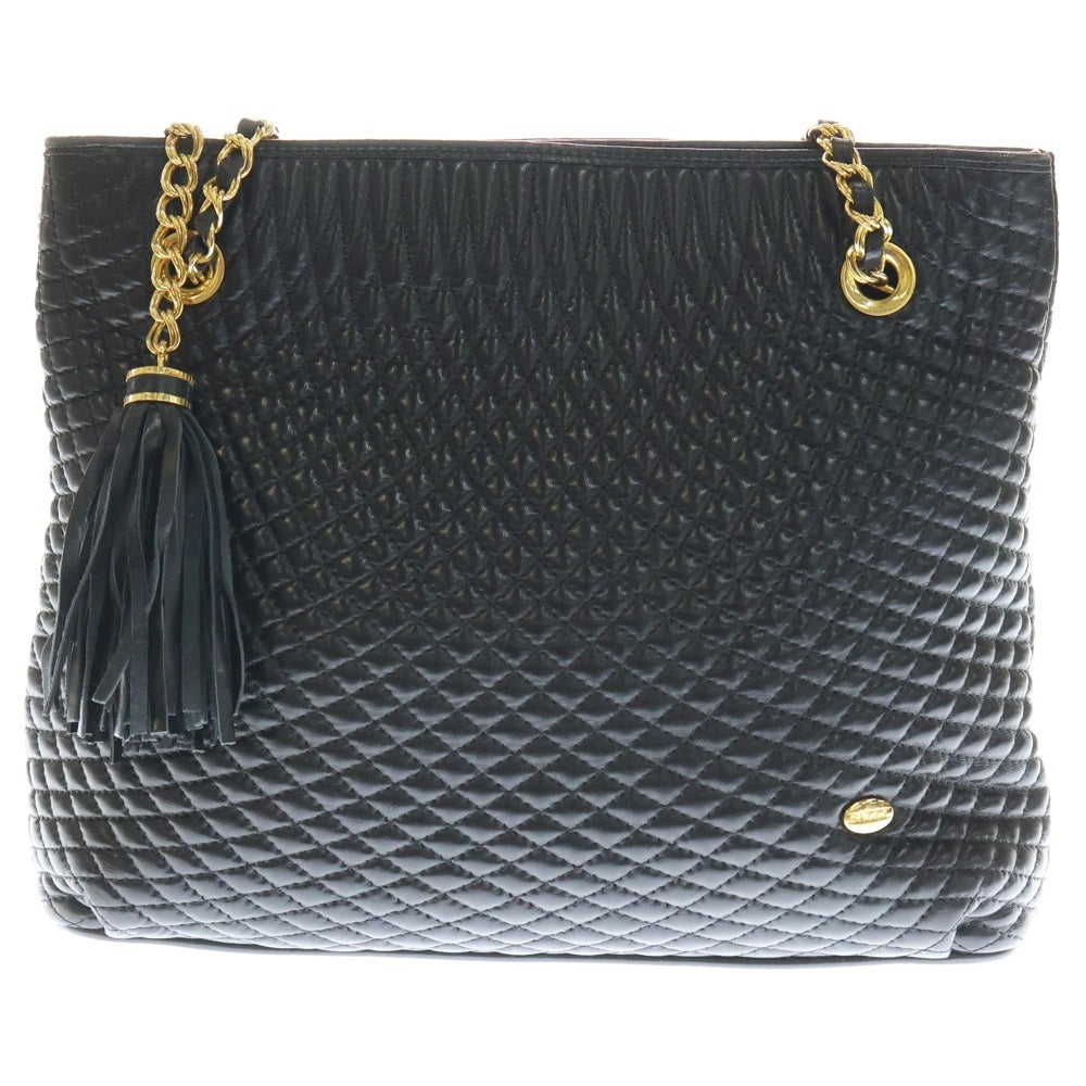 BALLY(バリー) フリンジ ストラップ キルティング レザー チェーン ショルダー バッグ レディース ブラック