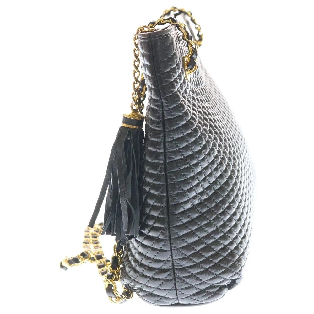 BALLY(バリー) フリンジ ストラップ キルティング レザー チェーン ショルダー バッグ レディース ブラック