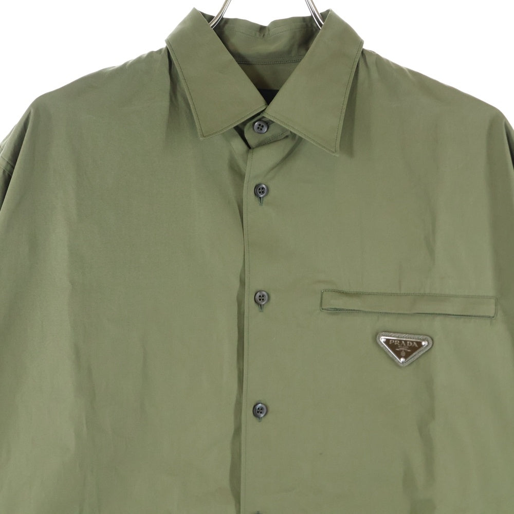PRADA(プラダ) トライアングル ロゴ 三角プレート 長袖 シャツ カーキ