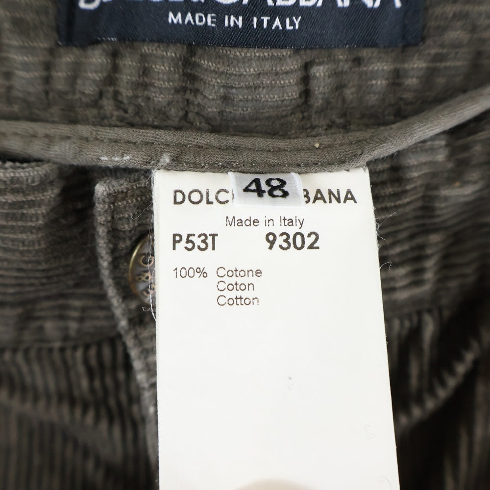 DOLCE & GABBANA(ドルチェアンドガッバーナ) ロゴプレート ジップフライ コーデュロイ ストレートパンツ カーキ P53T 9302