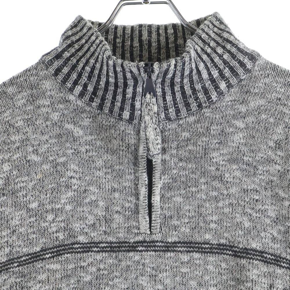 ARMANI(アルマーニ) 胸ラインデザイン ハーフジップ アームロゴデザイン ニット セーター グレー
