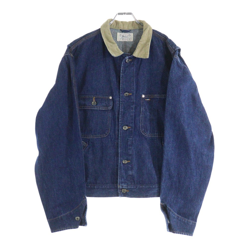 POLO RALPH LAUREN(ポロラルフローレン) 80S VINTAGE DENIM JACKET ヴィンテージ 白タグ 襟コーデュロイ デニムジャケット インディゴ
