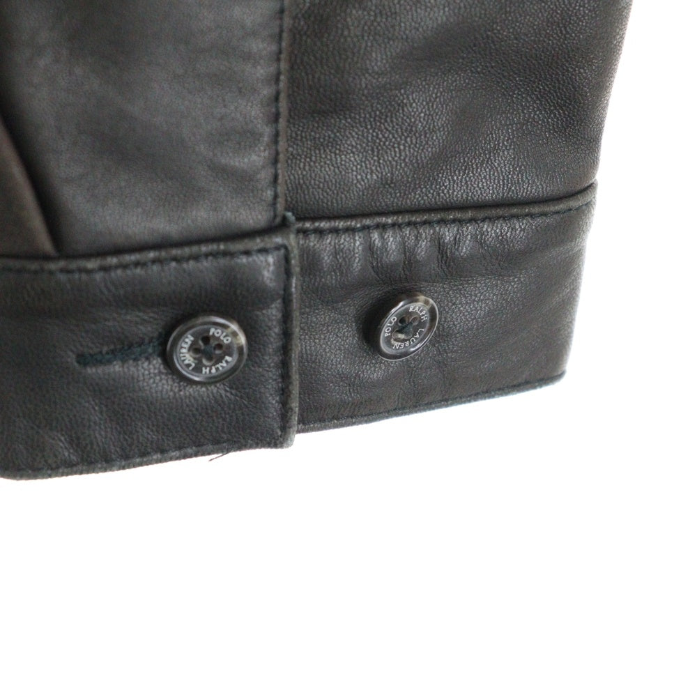 POLO RALPH LAUREN(ポロラルフローレン) 胸ロゴ刺繍 ラムレザージャケット スイングトップ ジップアップブルゾン ダークブラウン JR-RL-CW-0901