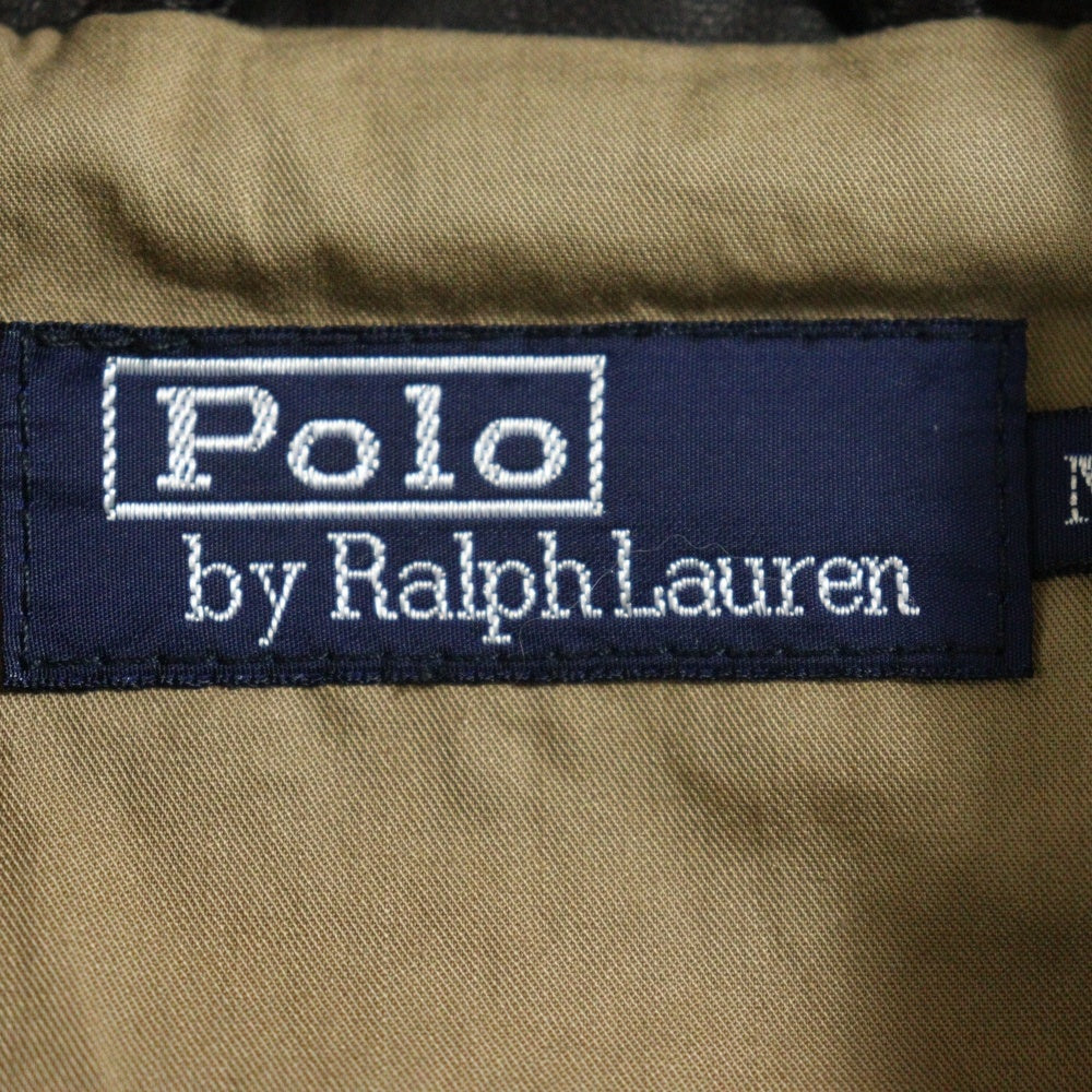 POLO RALPH LAUREN(ポロラルフローレン) 胸ロゴ刺繍 ラムレザージャケット スイングトップ ジップアップブルゾン ダークブラウン JR-RL-CW-0901