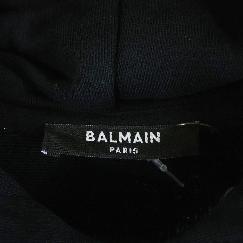 BALMAIN(バルマン) レインボーロゴプリント ジップスリット ジップポケット フーデット スウェットパーカー ブラック 3250I286