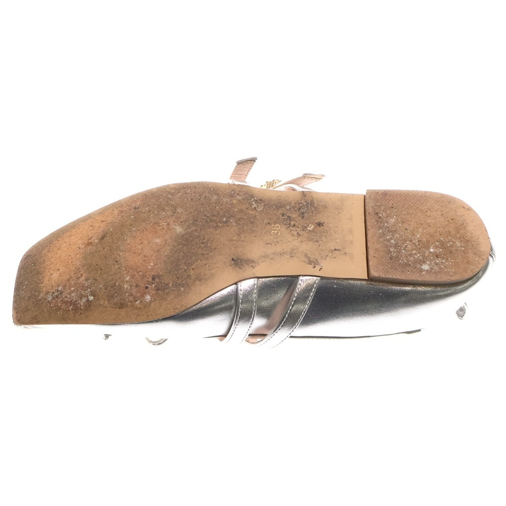 FURFUR(ファーファー) リボン付き メリージェーン スクエアトゥ フラットシューズ レディース シルバー