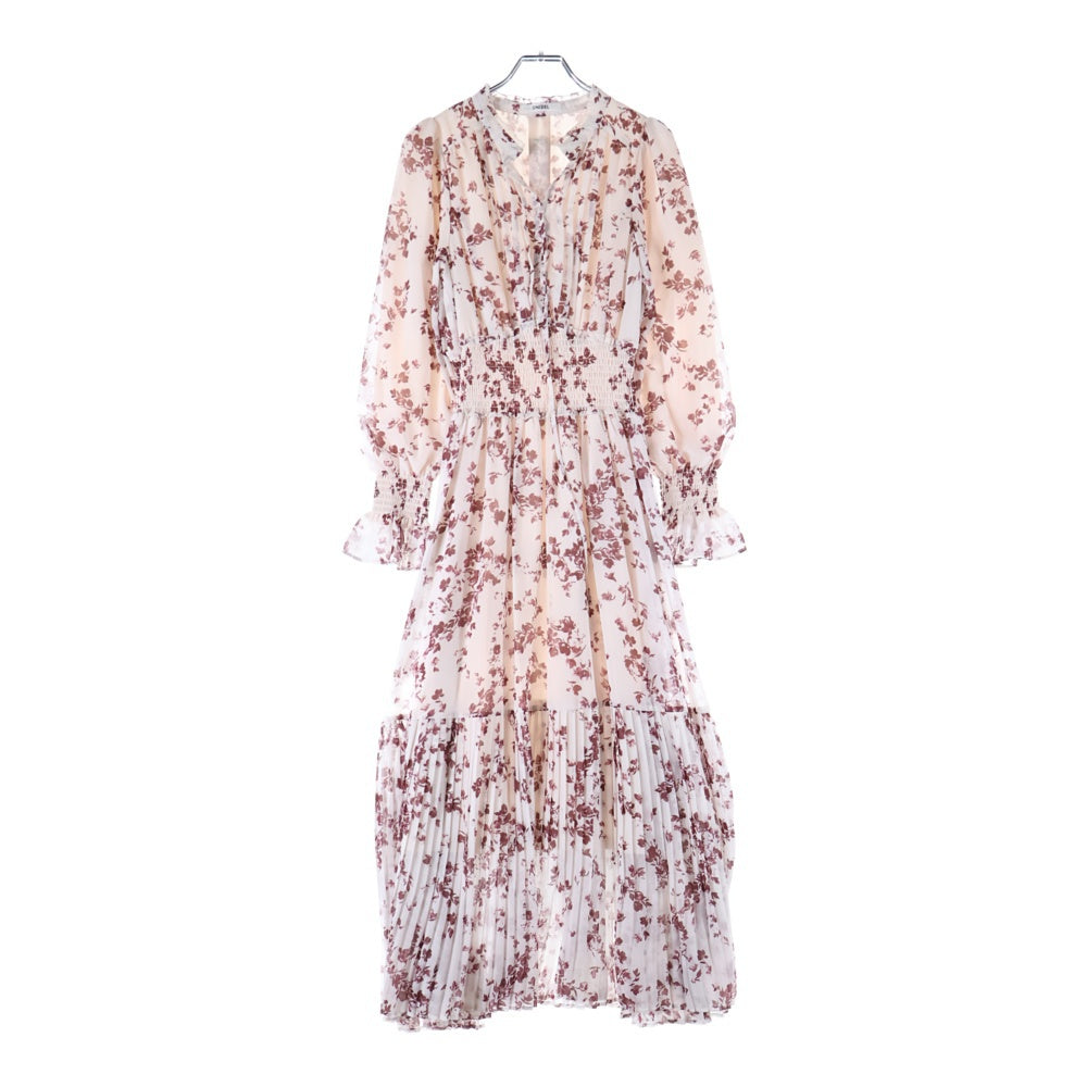 snidel(スナイデル) 総柄プリント パフスリーブ プリーツ フレアワンピース レディース ピンク SWFO245033