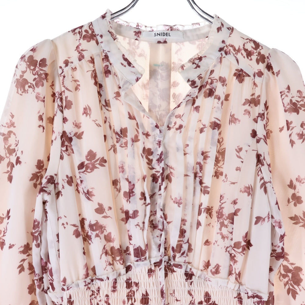 snidel(スナイデル) 総柄プリント パフスリーブ プリーツ フレアワンピース レディース ピンク SWFO245033