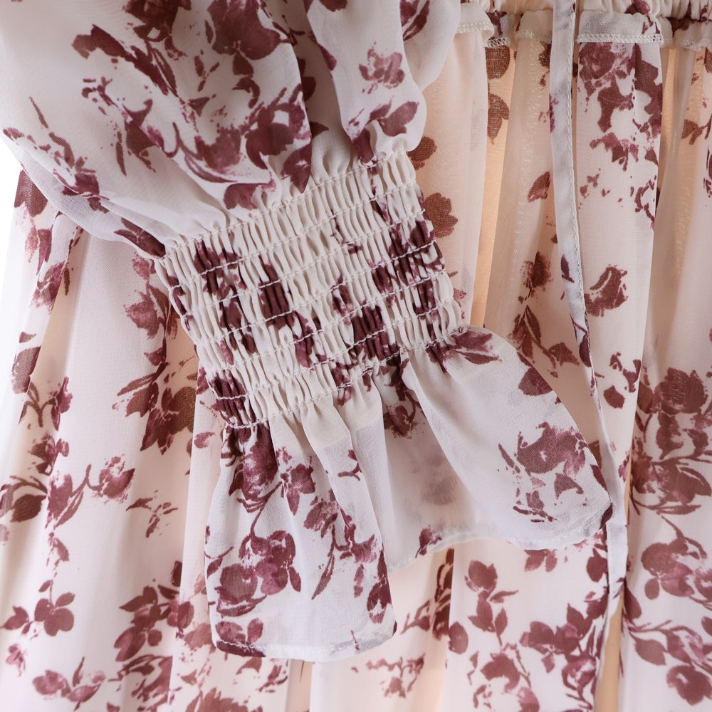 snidel(スナイデル) 総柄プリント パフスリーブ プリーツ フレアワンピース レディース ピンク SWFO245033