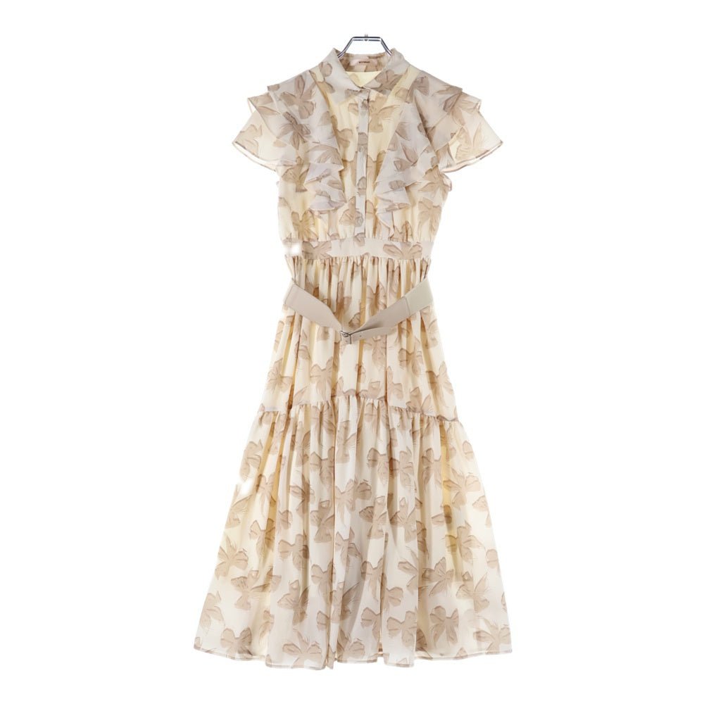 NO BRAND(ノーブランド) MISTREASS ミストレアス 総柄プリント ノースリーブ ギャザー フレアワンピース レディース アイボリー 251309