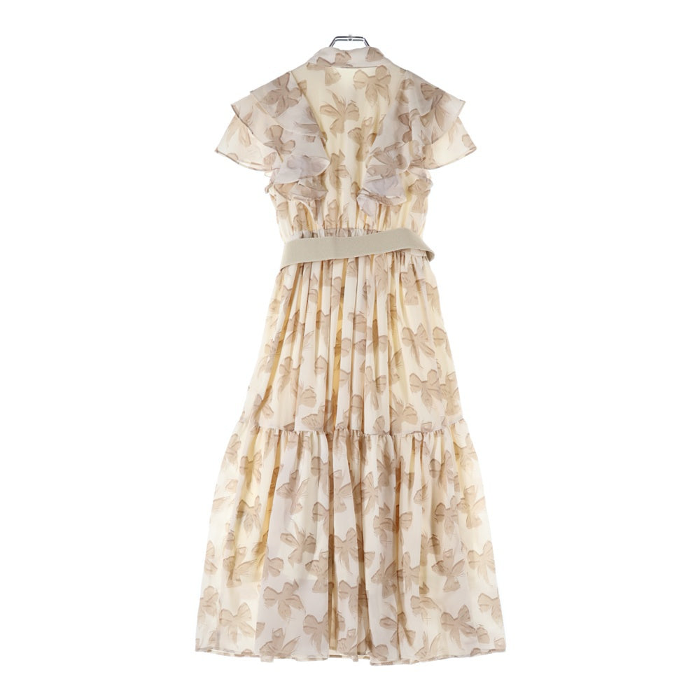 NO BRAND(ノーブランド) MISTREASS ミストレアス 総柄プリント ノースリーブ ギャザー フレアワンピース レディース アイボリー 251309