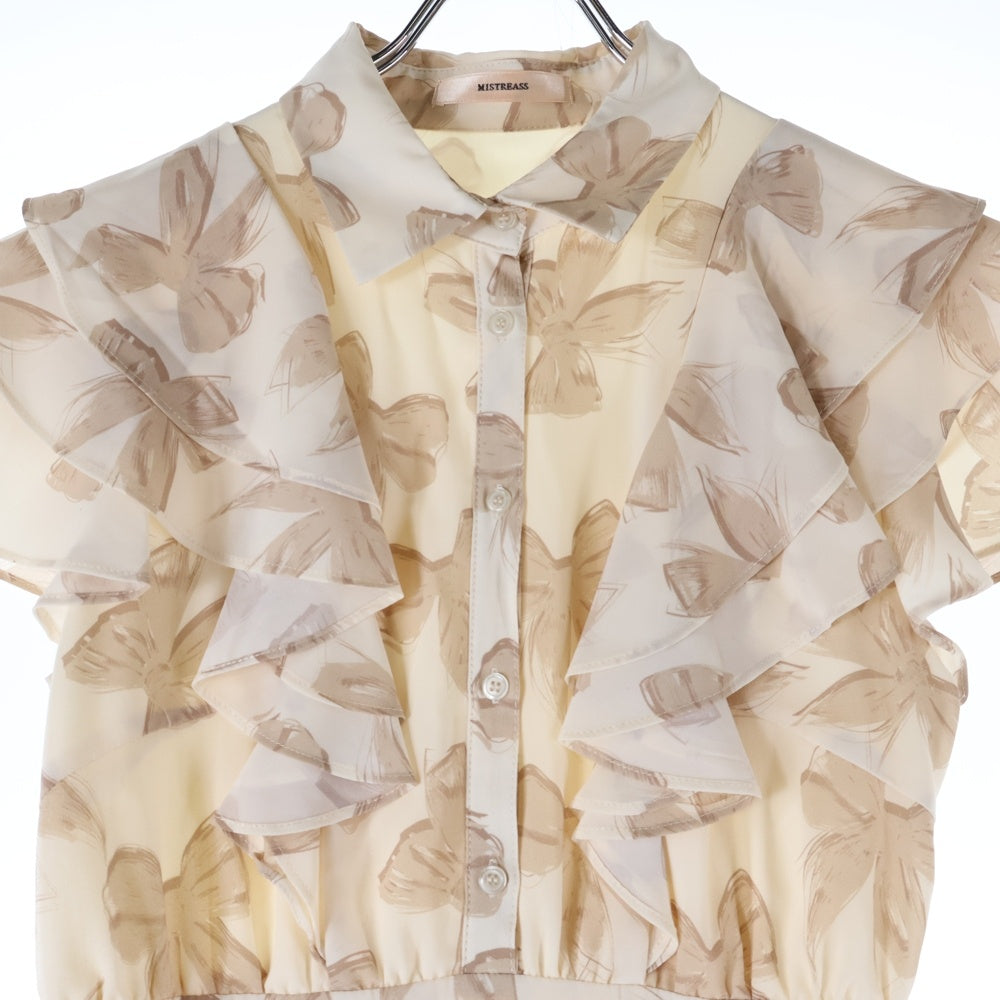 NO BRAND(ノーブランド) MISTREASS ミストレアス 総柄プリント ノースリーブ ギャザー フレアワンピース レディース アイボリー 251309