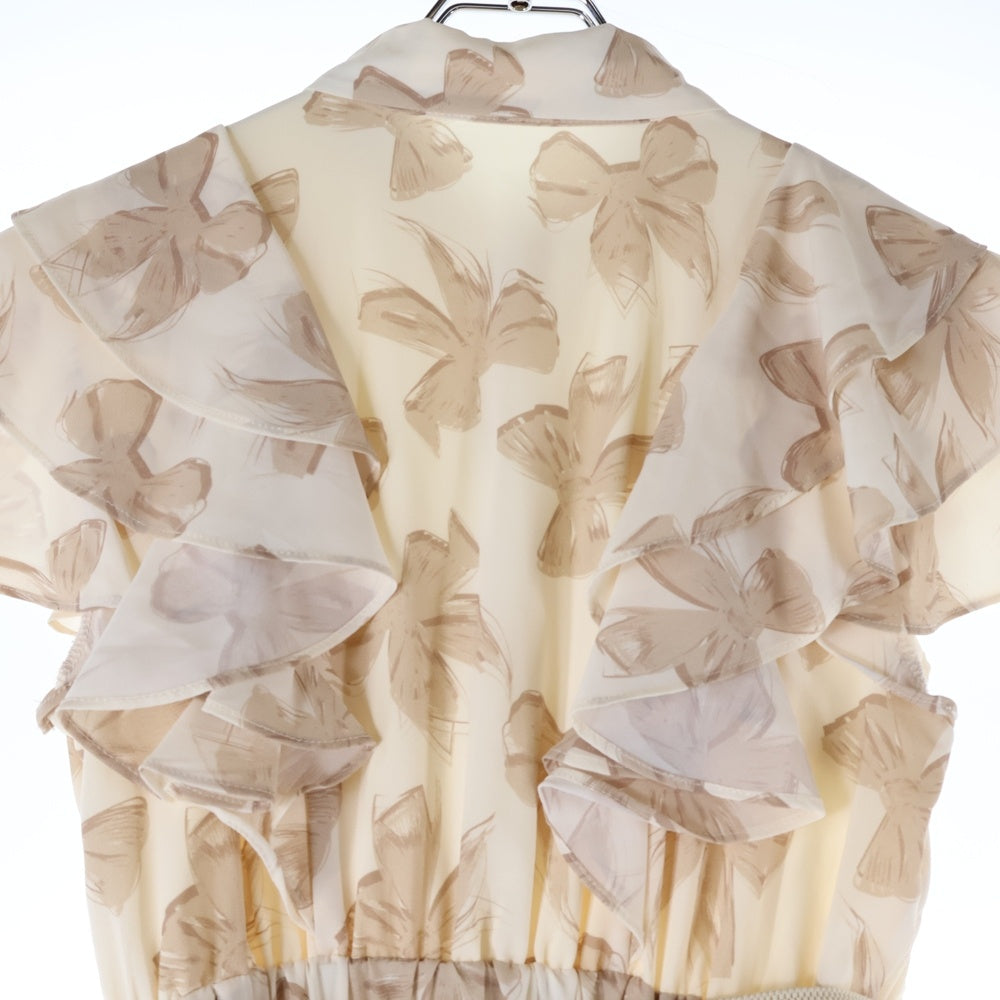 NO BRAND(ノーブランド) MISTREASS ミストレアス 総柄プリント ノースリーブ ギャザー フレアワンピース レディース アイボリー 251309