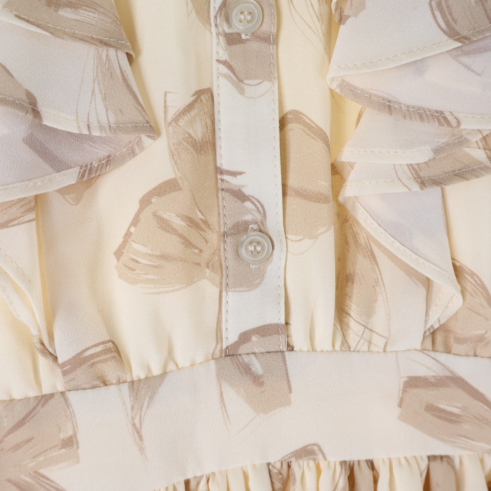 NO BRAND(ノーブランド) MISTREASS ミストレアス 総柄プリント ノースリーブ ギャザー フレアワンピース レディース アイボリー 251309